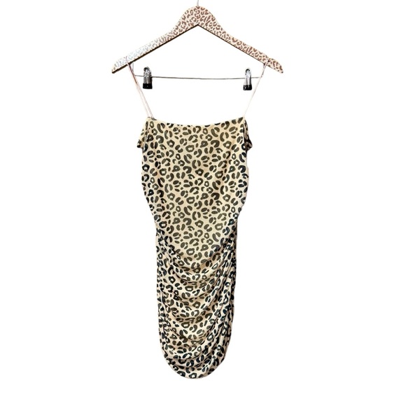 Sandy Liang Lily Leopard Print Sleeveless Ruched Mini Dress Bodycon 6 - Picture 3 of 15